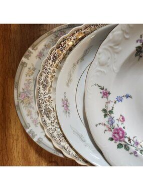 Mismatched Soup Bowls Porcelain Fine China Colorful Floral Set of 4